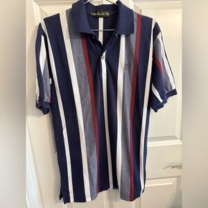 Knights of the Round Table Striped Polo Shirt - Navy, White, and Red